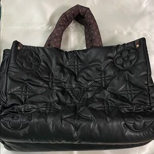 Louis Vuitton Black Quilted Tote with Brown Handles